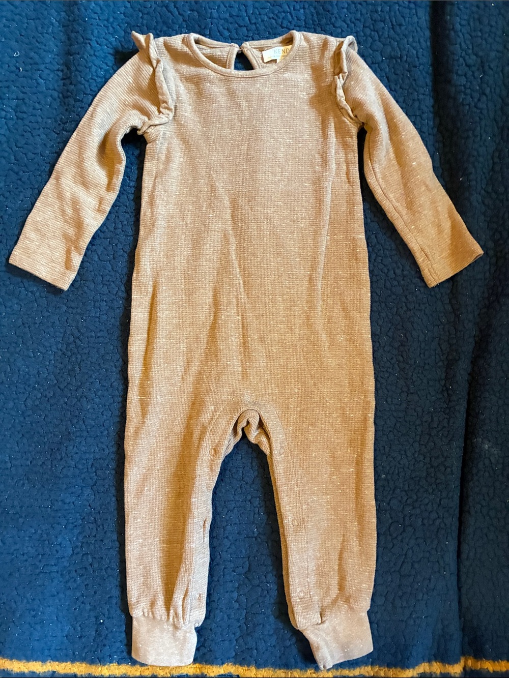 Kendi Long-Sleeve Baby Romper in Light Brown with Ruffle Shoulders